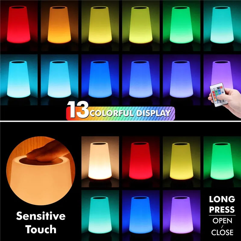 Lâmpada de cabeceira portátil com 13 cores mudando